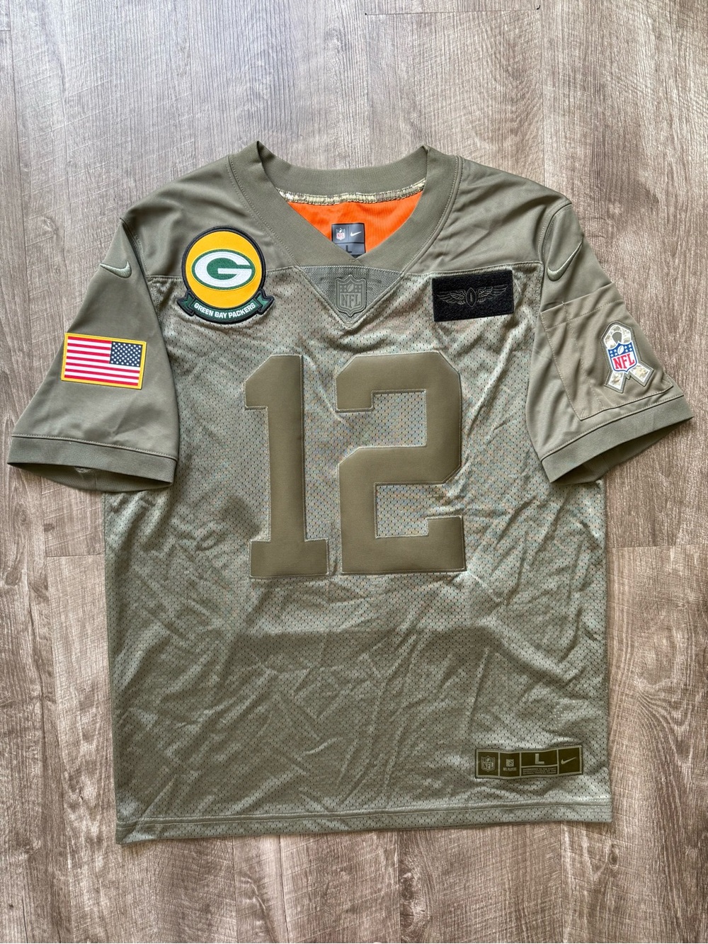 Aaron Rodgers Green Bay Packers Salute to Service Football Jersey Large